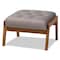 Baxton Studio Naeva Mid-Century Grey Upholstered Walnut Finished Wood Footstool 160-9946 - alternate 1